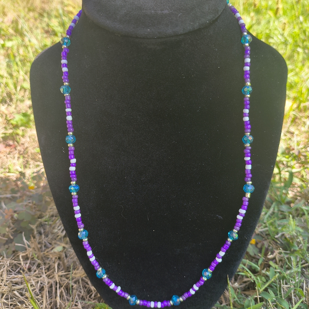 Elegant Purple and Blue Beaded Necklace